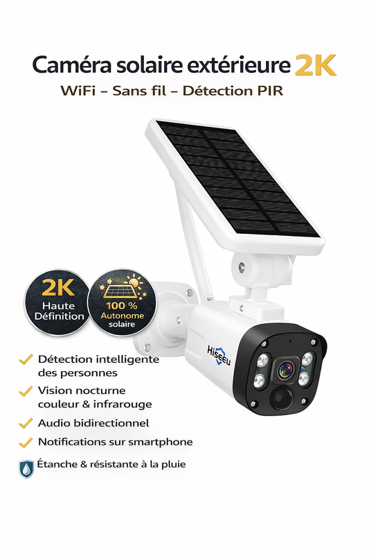 Caméra solaire extérieure 2K HISEEU C70 – Sans fil WIFI – Détection PIR