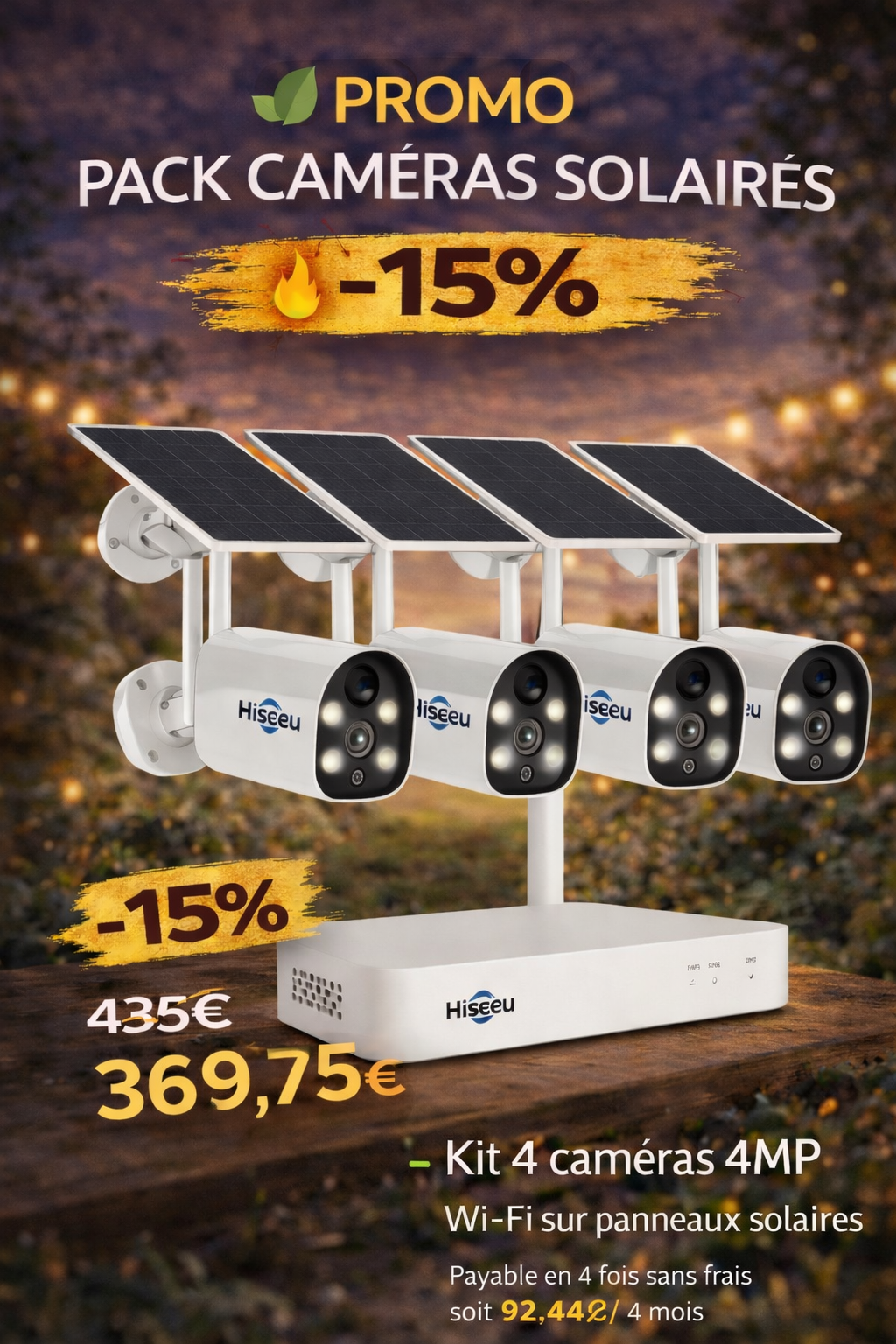 4CH 4MP solar wifi camera system enregistreur sans écran